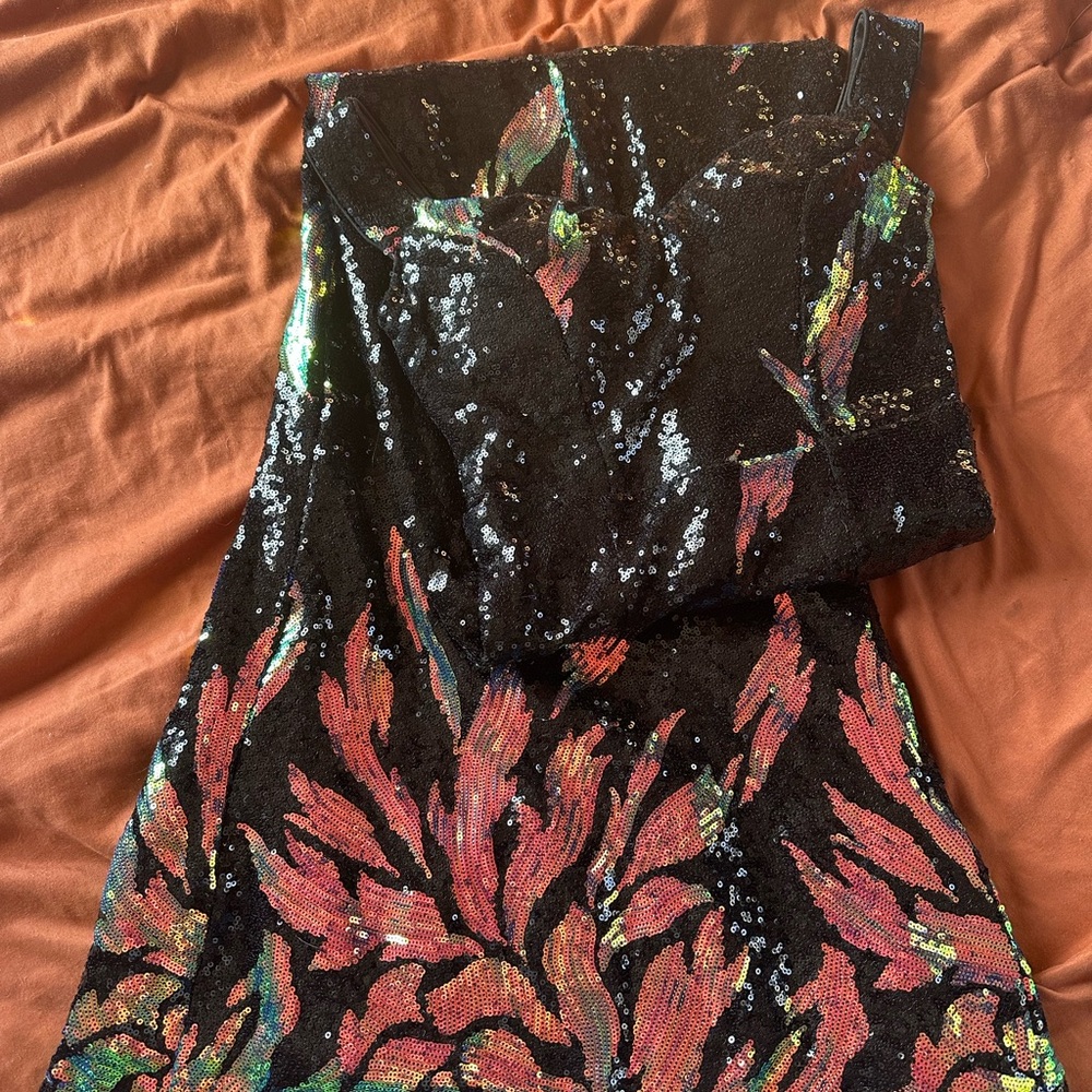 Sequin Floral Strapless Dress